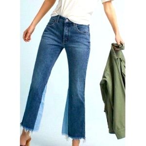 Pilcro Anthropologie Two-Tone Cropped Flare Jeans